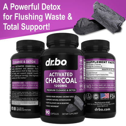 Activated Charcoal Capsules Cleanse Detox - 1200mg Organic Coconut Charcoal Pills