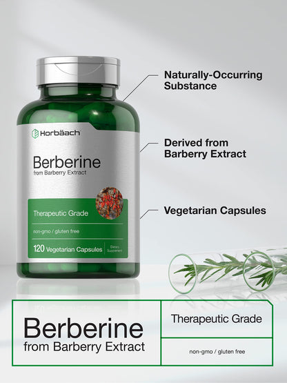 Berberine Supplement | 120 Capsules | Berberine HCl from Barberry Extract | Non-GMO