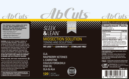 AbCuts Sleek and Lean - 120 Easy-to-Swallow Softgels - CLA Supplement, Fish Oil