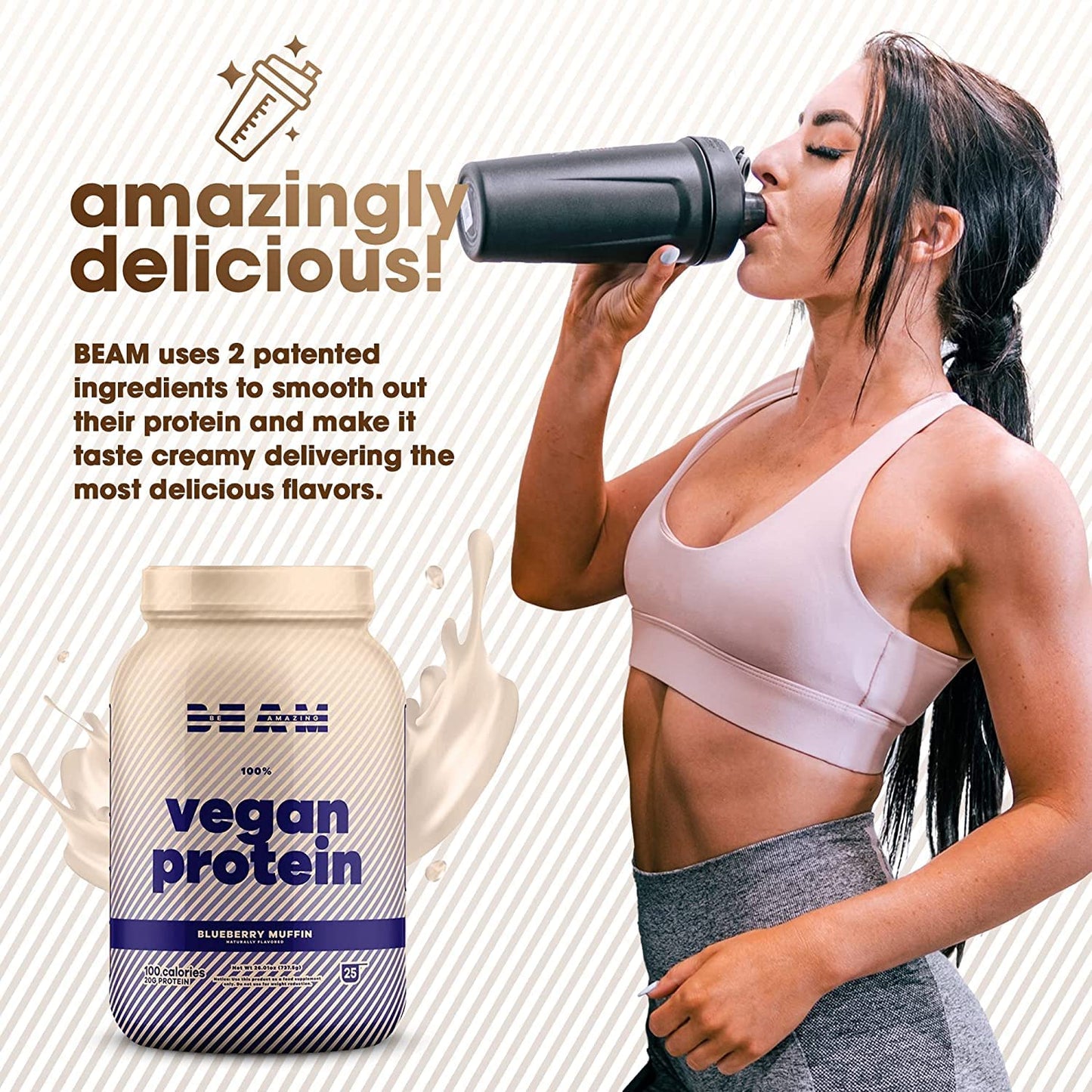 BEAM Be Amazing Vegan Protein Powder | 20g Plant-Based Protein with Prebiotics Fibers