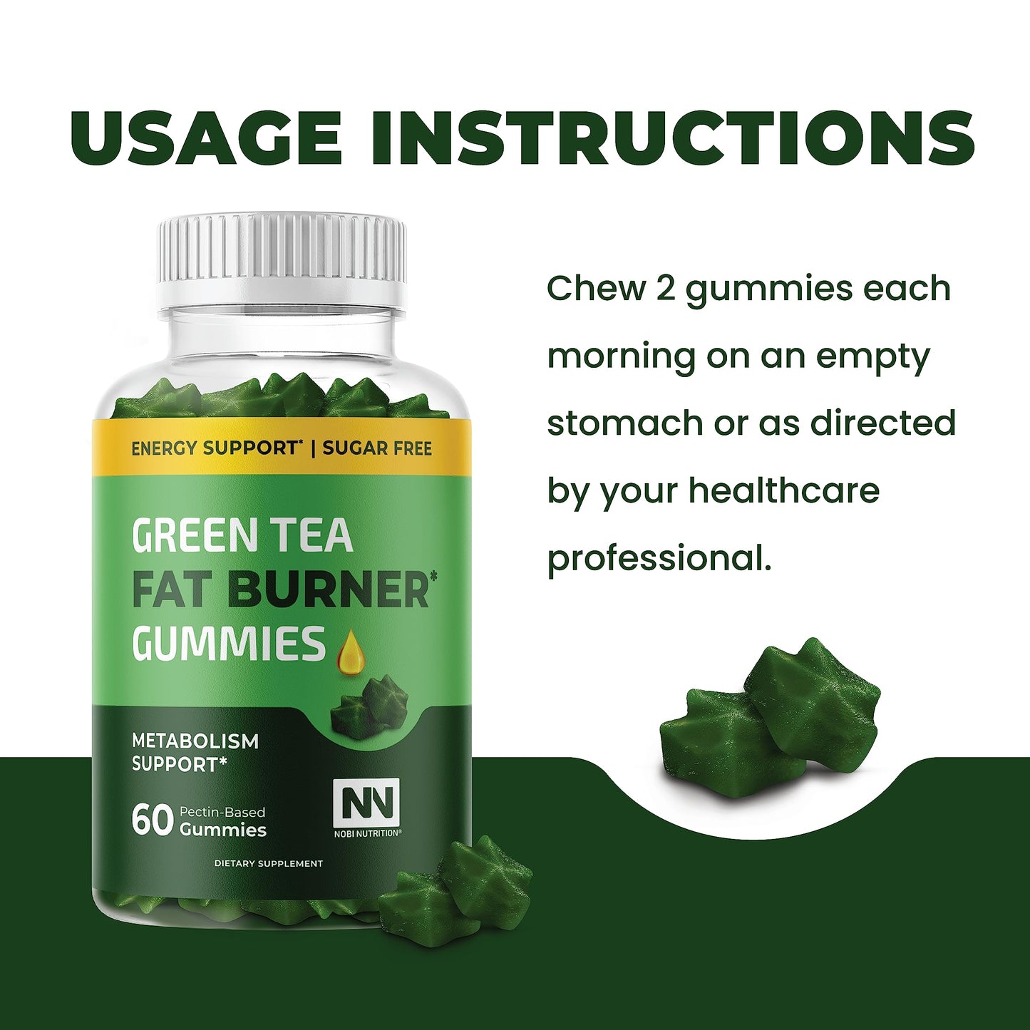 Nobi Nutrition Green Tea Fat Burner Gummies for Weight Loss | Metabolism Boost