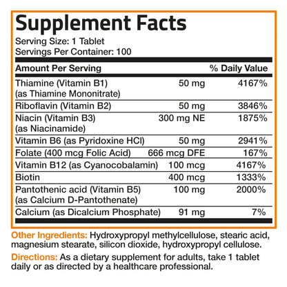 Bronson Super B Vitamin B Complex Sustained Slow Release Vitamin B1, B2, B3, B6, B9