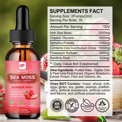 B BEWORTHS Sea Moss Liquid Drops - Organic Irish Sea Moss Gel with Burdock Root