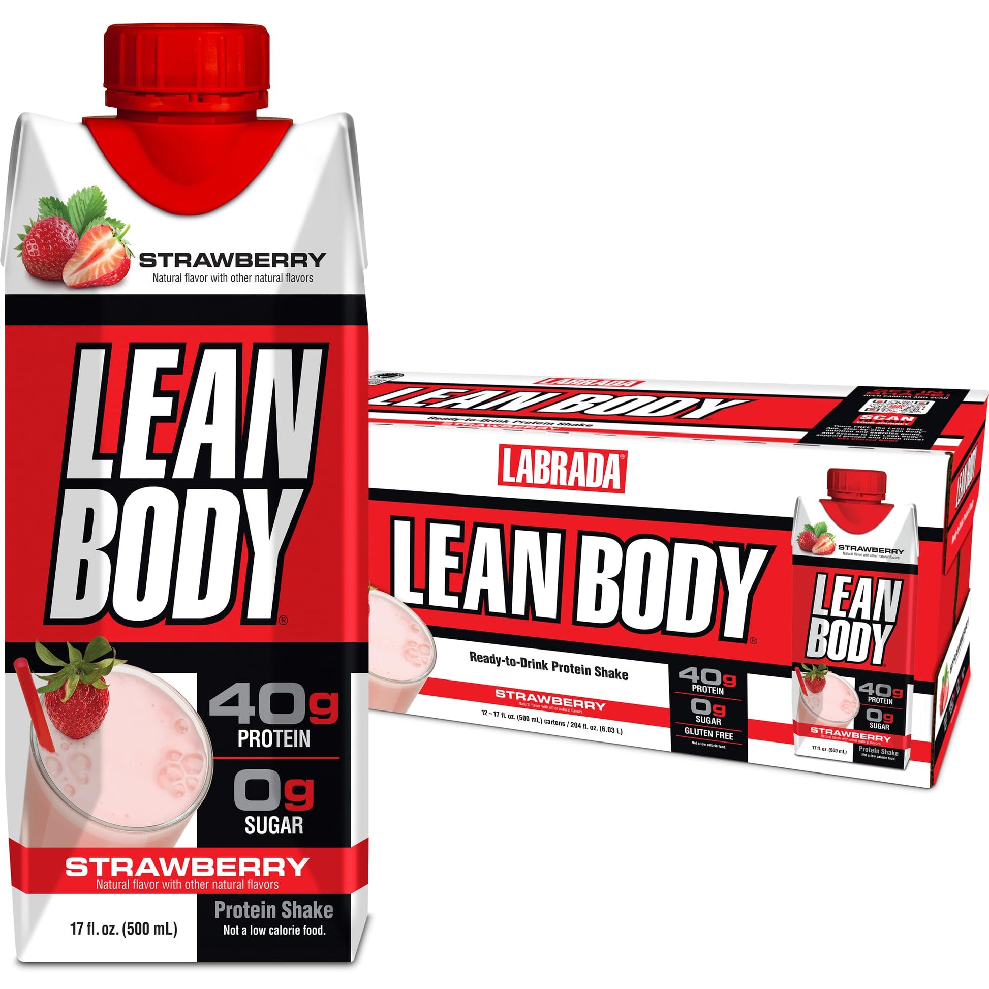 Labrada Lean Body Ready-to-Drink Strawberry Protein Shake, 40g Protein, Whey Blend