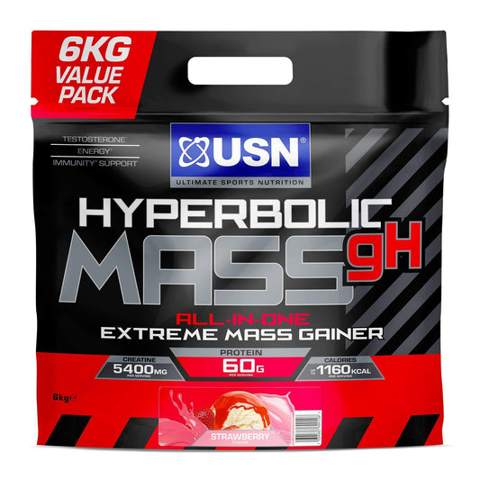 USN Hyperbolic Mass Strawberry 6kg: High Calorie Mass Gainer Protein Powder for Fast Muscle Mass