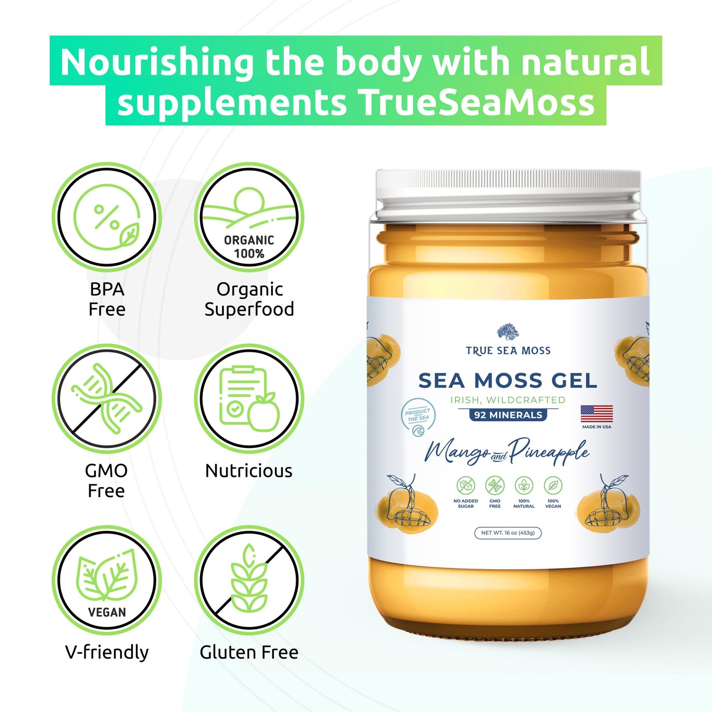 TrueSeaMoss Wildcrafted Irish Sea Moss Gel –7 Flavors- Nutritious Organic Raw