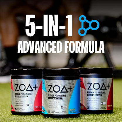 ZOA+ Pre Workout Powder, Fruit Punch - NSF Certified for Sport with Zero Sugar, Electrolytes