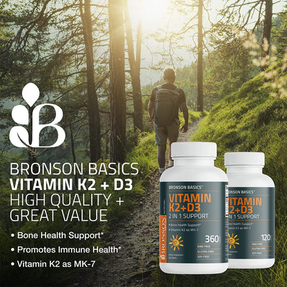 Bronson Basics Vitamin K2 D3 (MK7) Supplement Non-GMO Formula 5000IU (125 mcg)