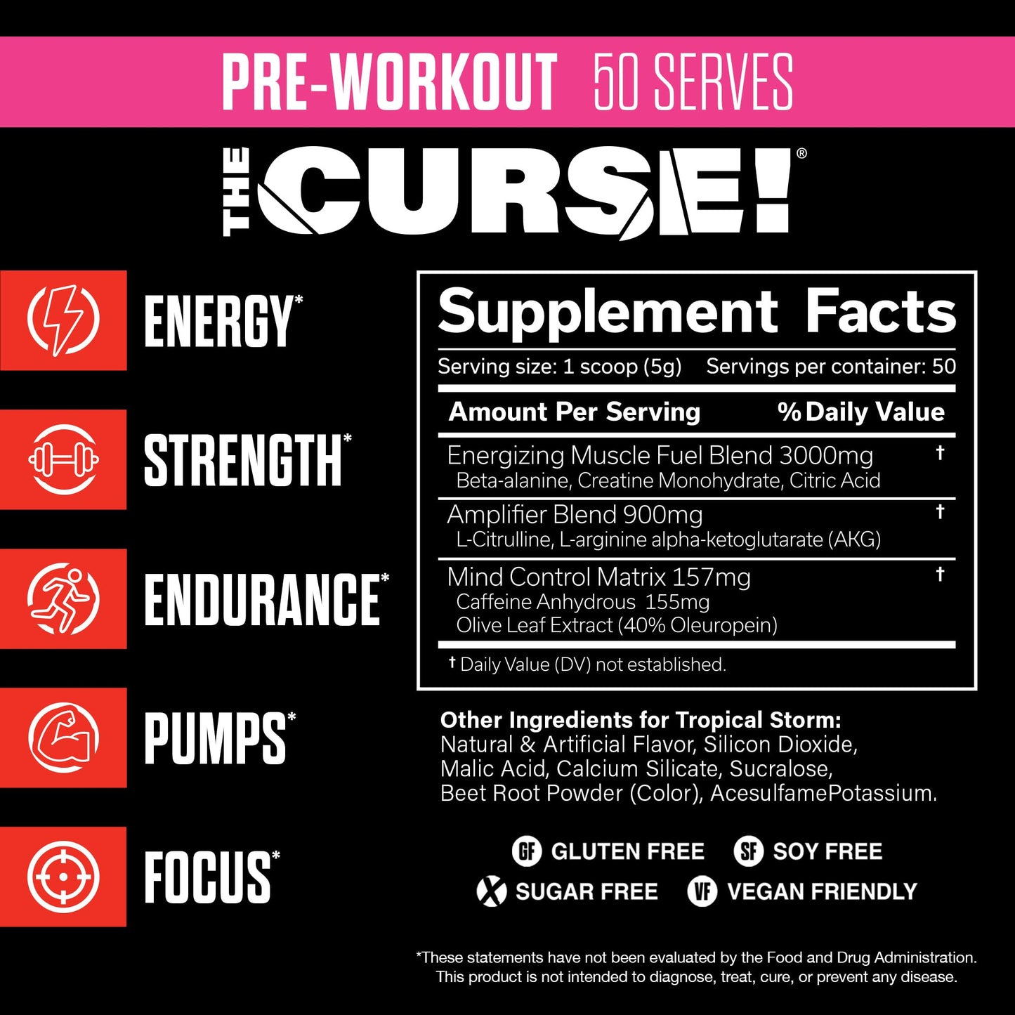 JNX SPORTS The Curse! Pre Workout Powder - Tropical Storm 50 Servings | Preworkout