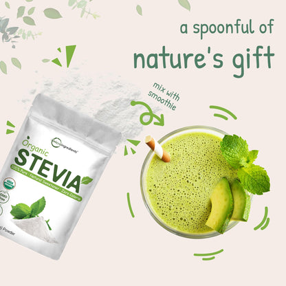 Pure Organic Stevia Powder, 1 Pound (2,837 Servings), Highest Grade Stevia Green Leaf