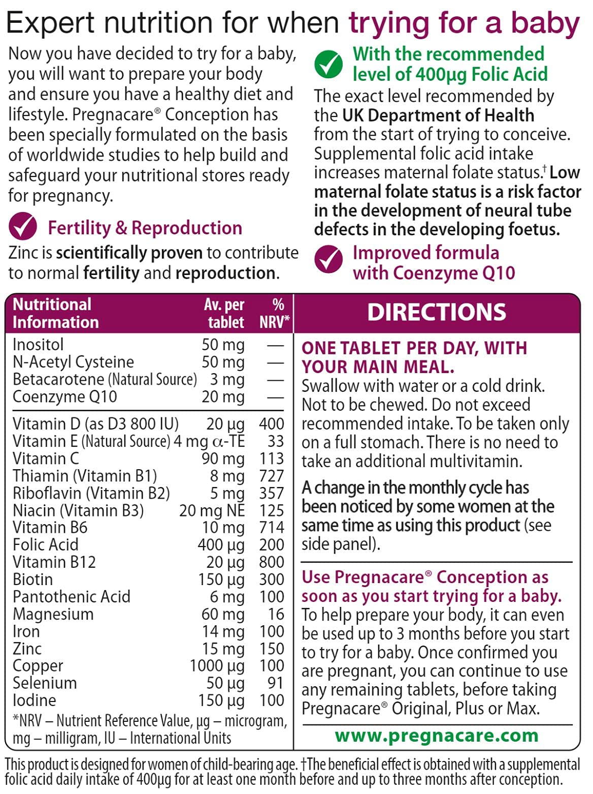 Pregnacare Conception Tablets, Pack of 30, 30 Count