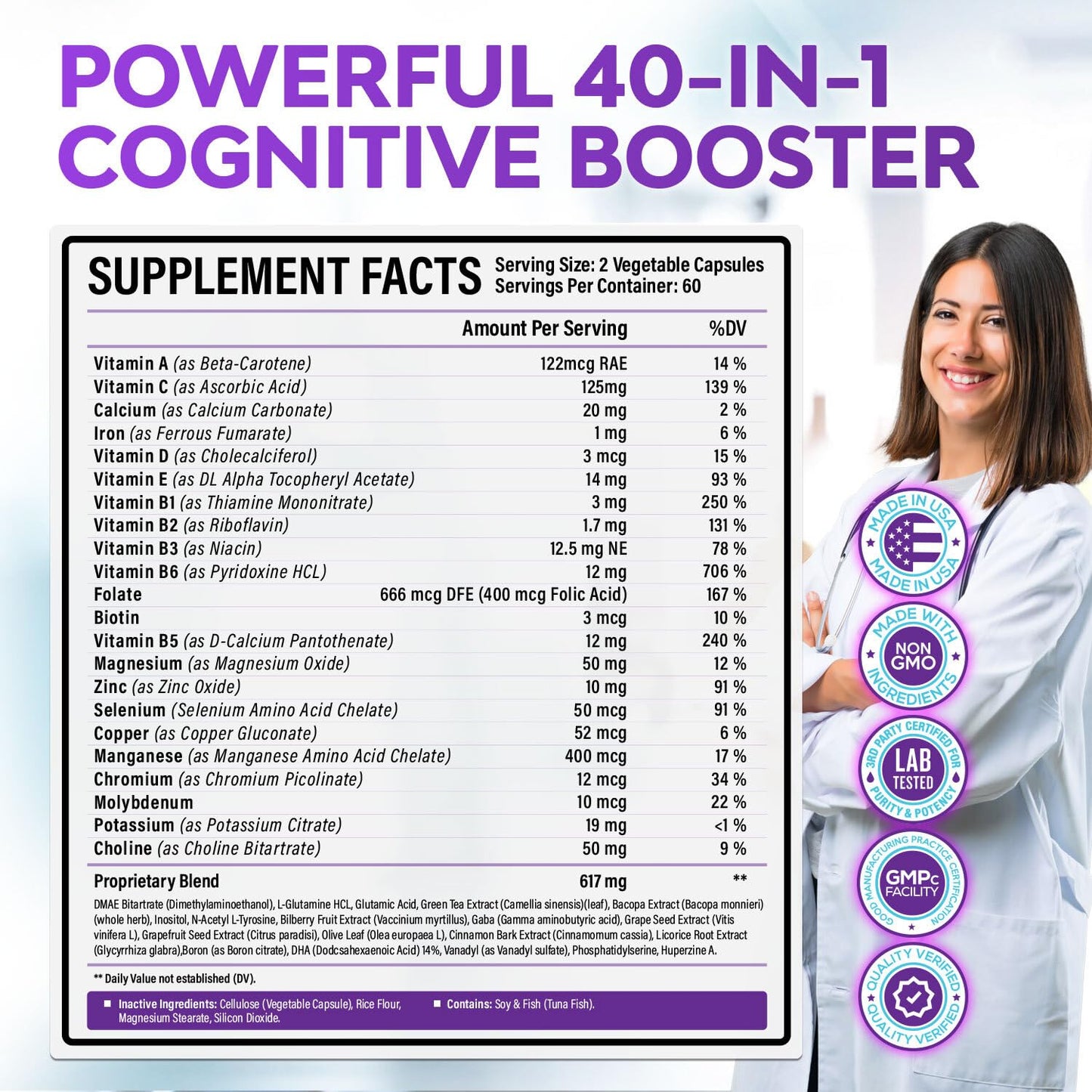 40-in-1 Brain Booster Supplements for Memory, Focus, Clarity, Energy, Performance