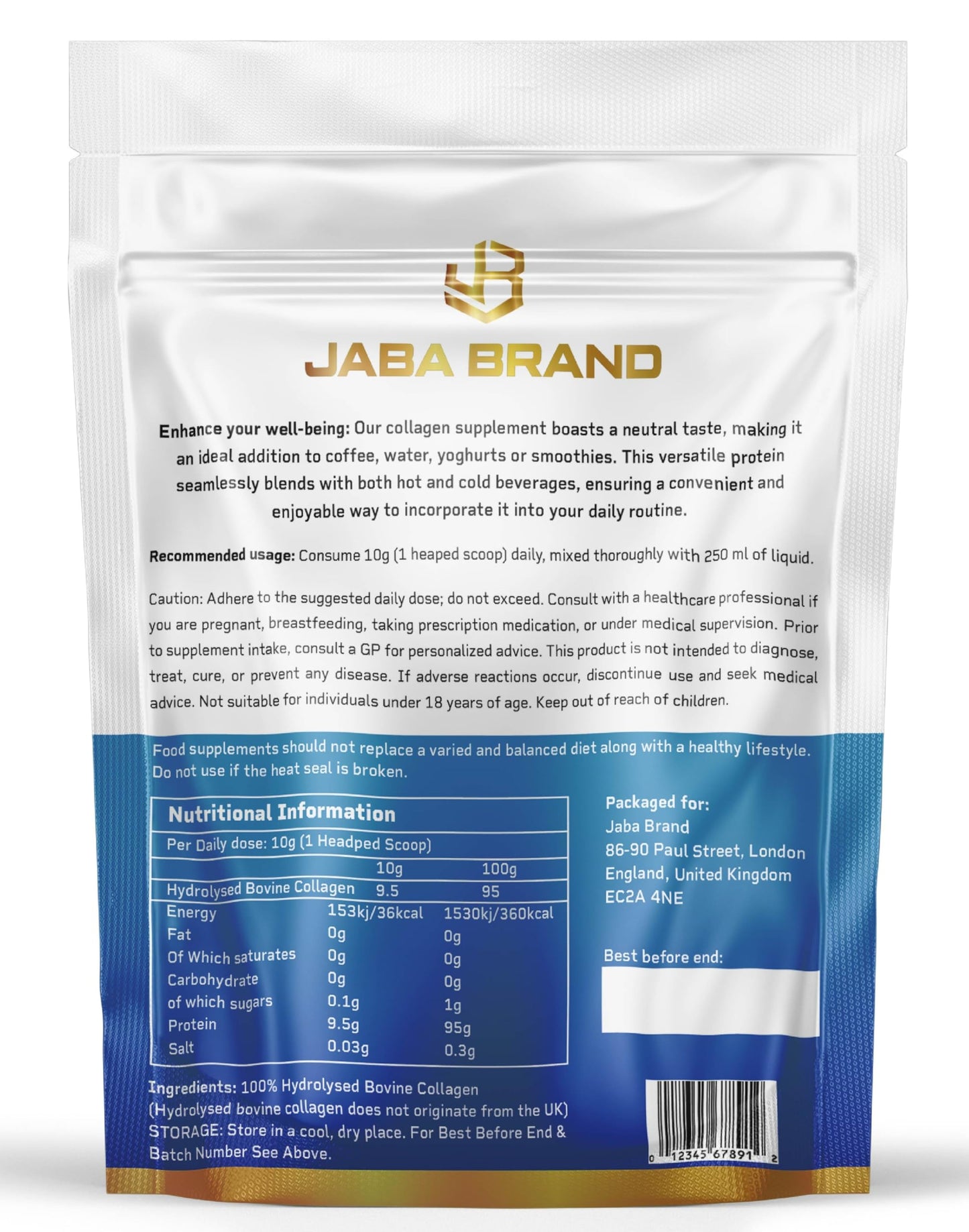 JABA BRAND - Halal Bovine Collagen Protein Powder for Hair, Nails, Joints and Skin