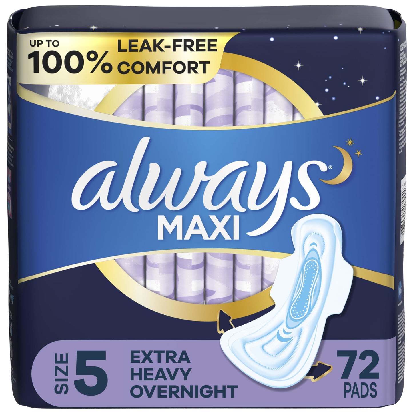 Always Maxi Overnight Pads with Wings, Size 5, Extra Heavy Overnight