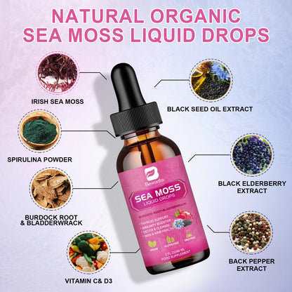 3000mg Sea Moss Liquid Drops - Black Seed Oil & Irish Sea Moss Gel with Burdock Root