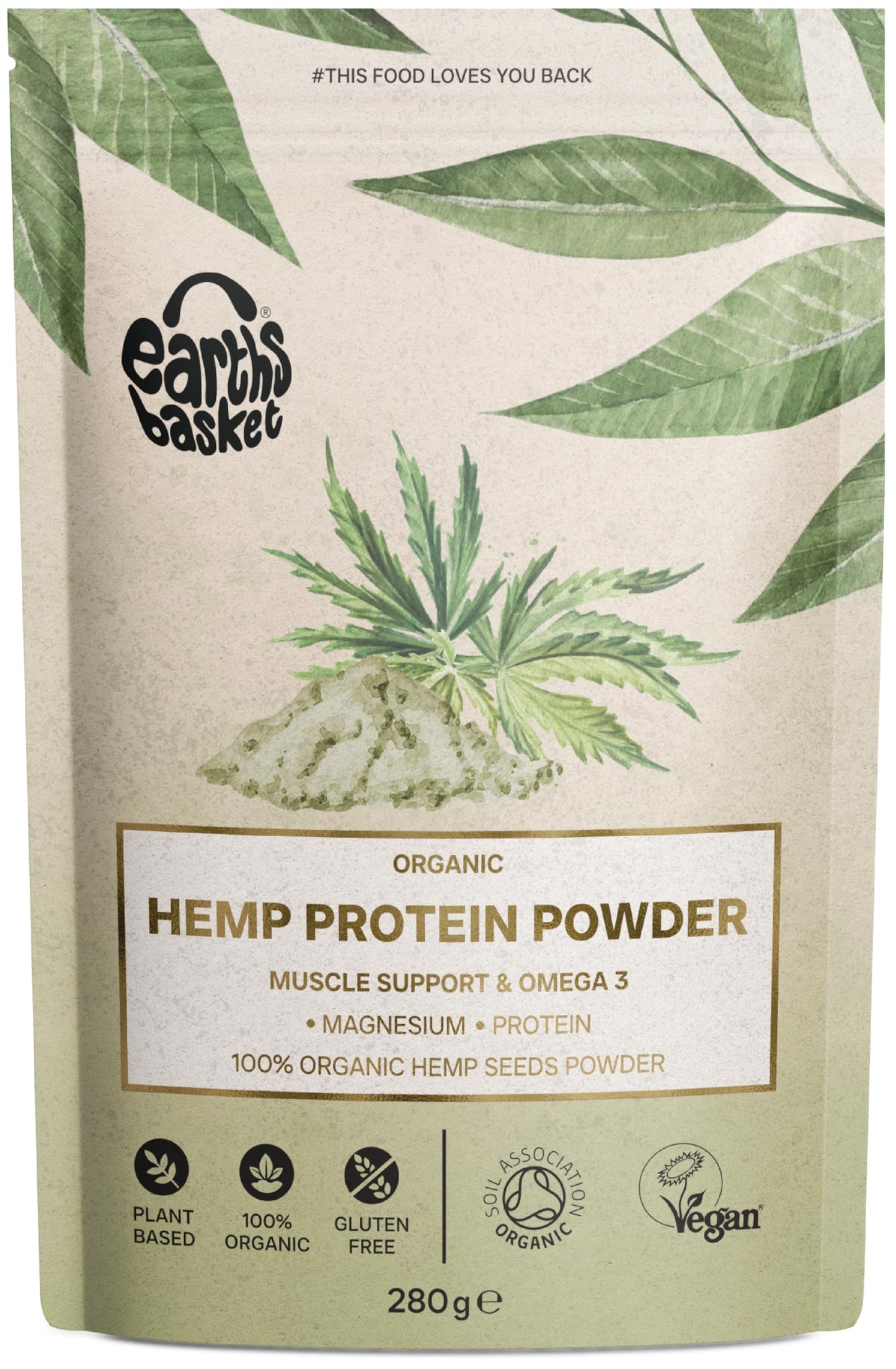 Earths Basket Organic Hemp Protein Powder,280g Natural, Unflavoured, Vegan, Gluten Free