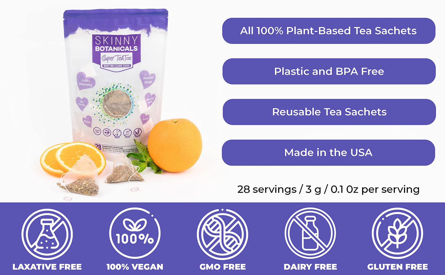 Skinny Botanicals Evening Detox Tea for Body Cleanse All Natural - Laxative-Free