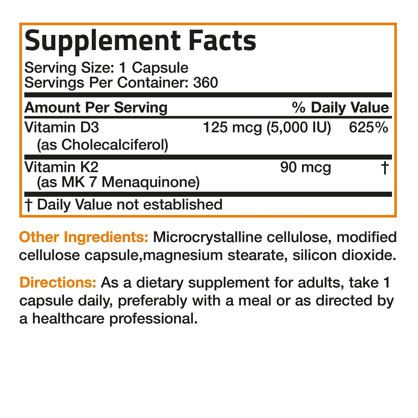 Bronson Vitamin K2 (MK7) with D3 Supplement Non-GMO Formula 5000 IU Vitamin D3