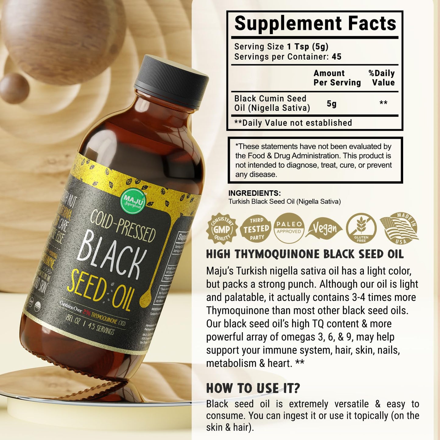 MAJU Black Seed Oil - 3 Times Thymoquinone, Cold-Pressed, 100% Turkish Black Cumin