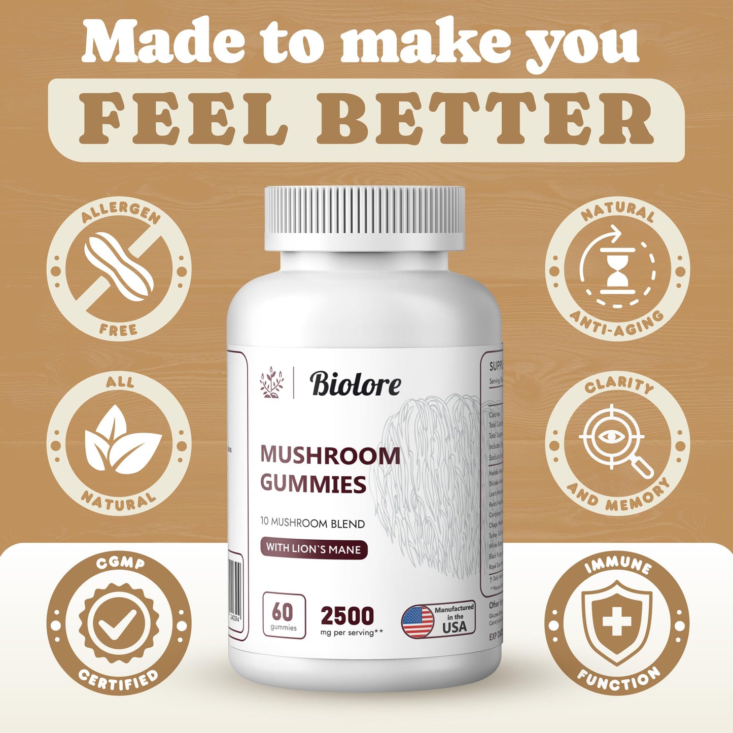 Biolore Mushroom Complex Gummies: 10 Powerful Mushrooms with Chaga, Lions Mane