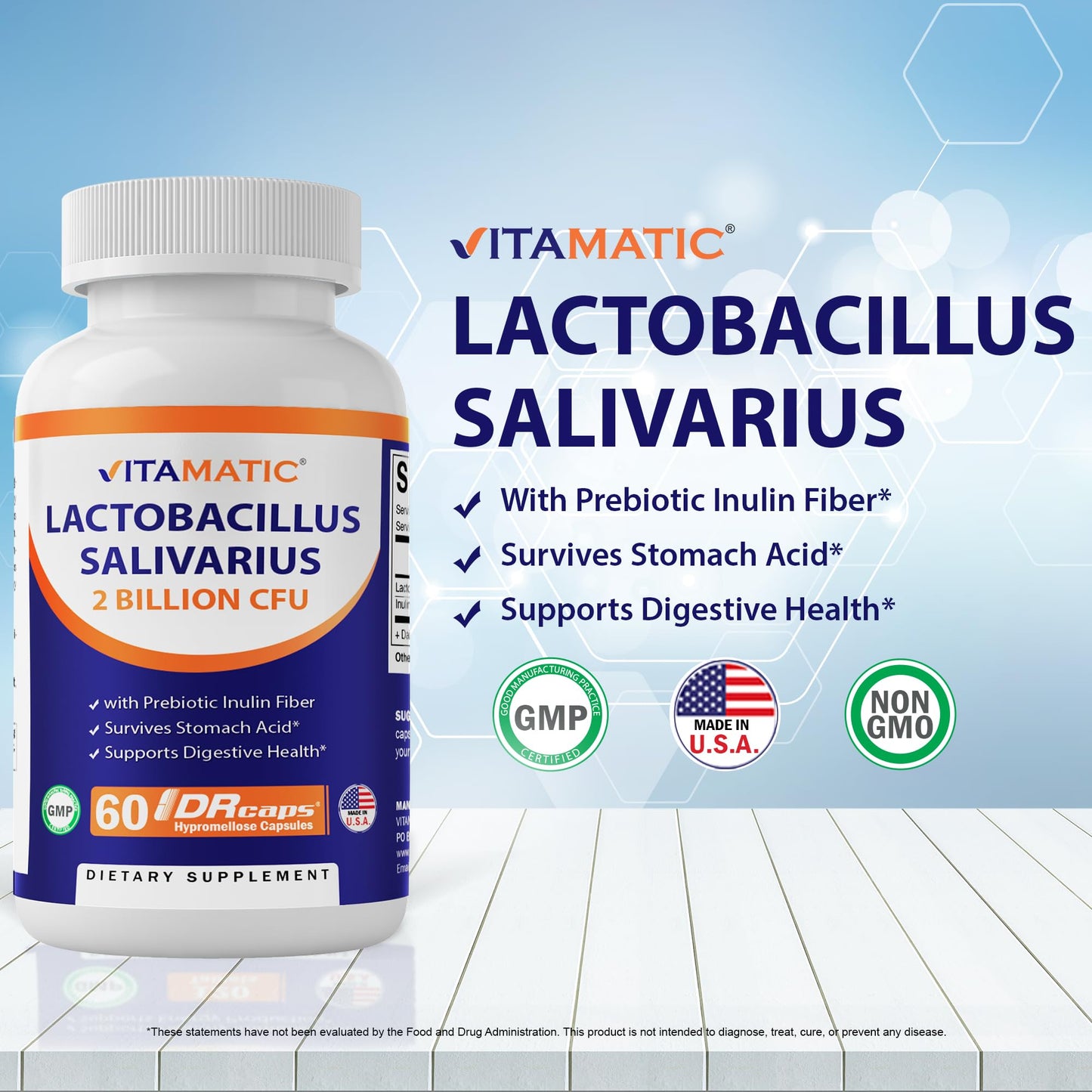 Vitamatic Lactobacillus Salivarius 2 Billion per DR Capsule - 60 Count - Digestive Support