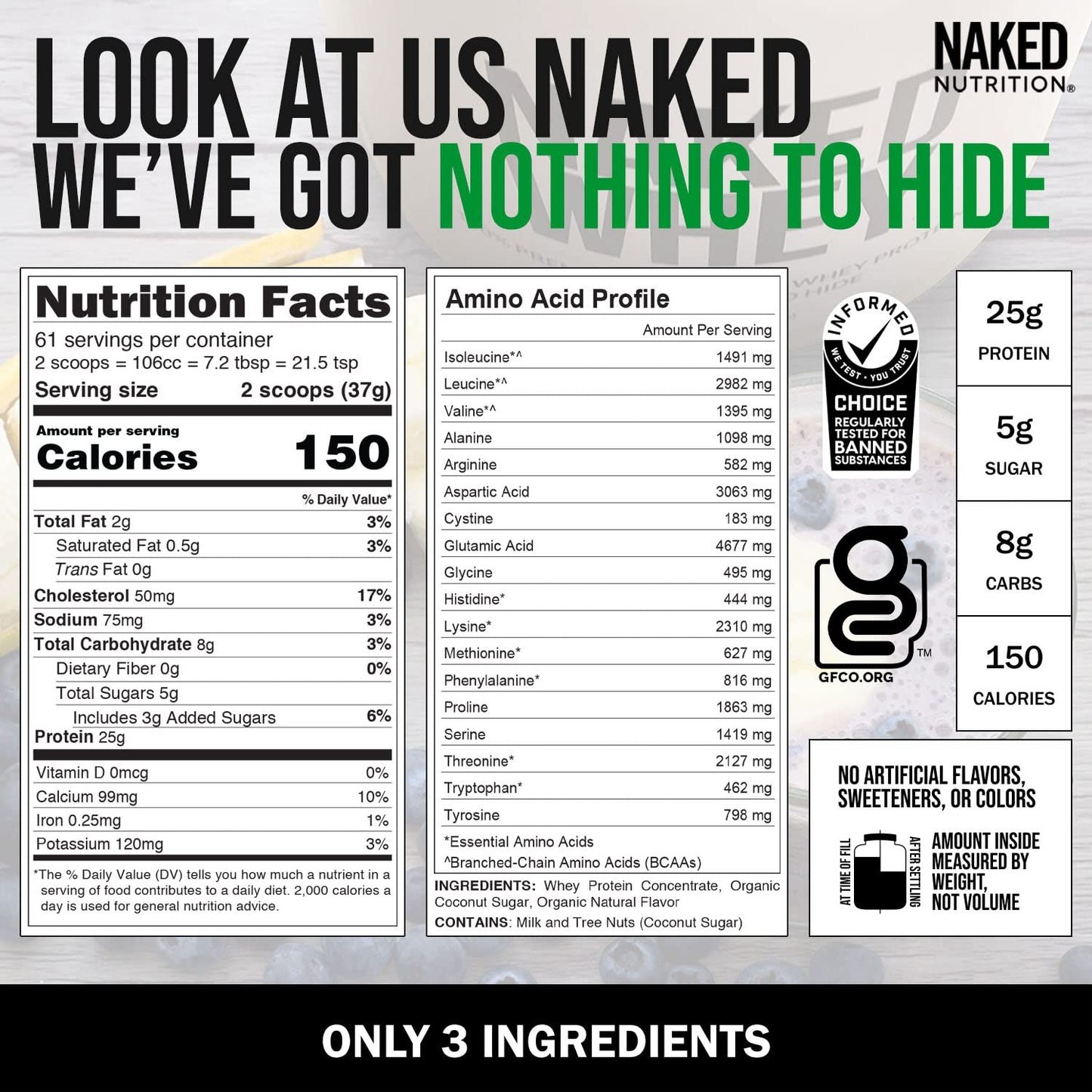 NAKED Nutrition Whey Vanilla Protein - All Natural Grass Fed Whey Protein Powder