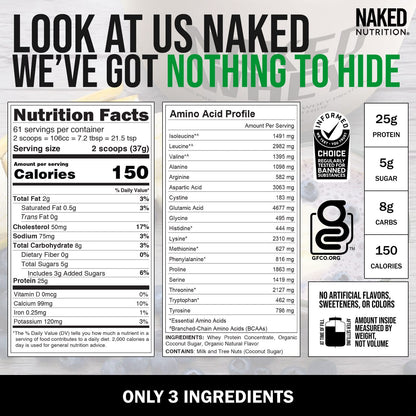 NAKED Nutrition Whey Vanilla Protein - All Natural Grass Fed Whey Protein Powder