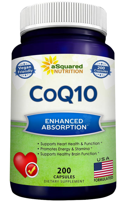 aSquared Nutrition CoQ10 (400mg Max Strength, 200 Capsules) - High Absorption Vegan 