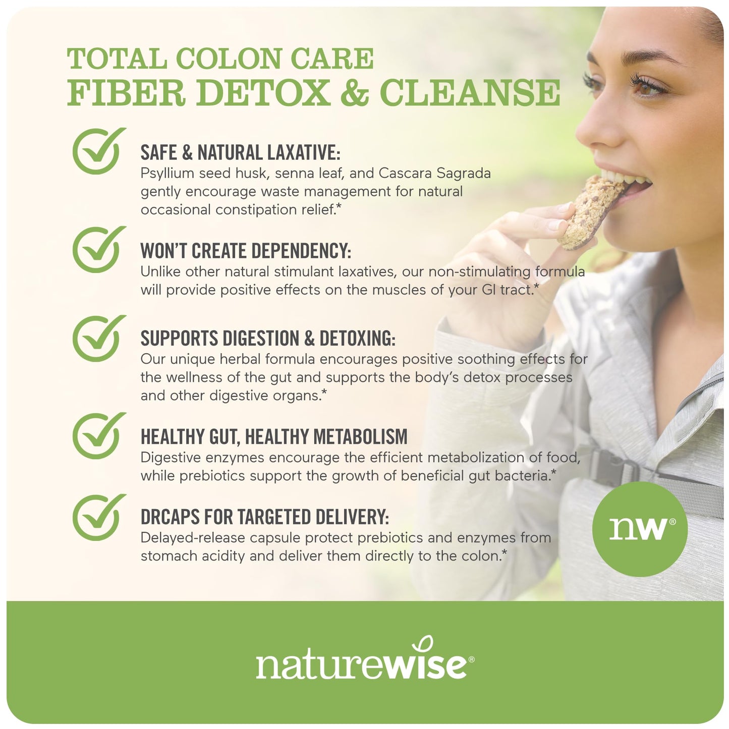 NatureWise Total Colon Care Fiber Cleanse with Herbal Laxatives, Prebiotics, & Digestive