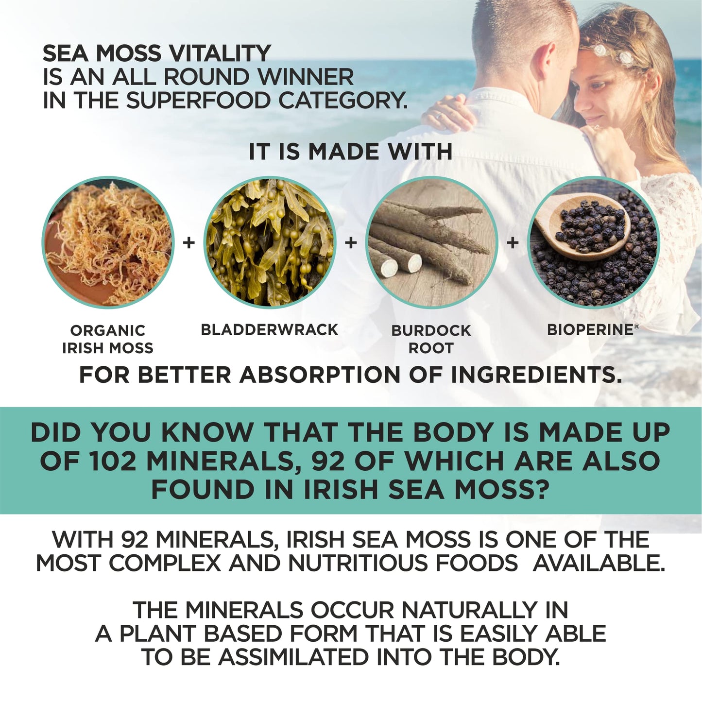 HerbaMe Organic Irish Sea Moss with Bladderwrack, Burdock Root & Black Pepper Extract