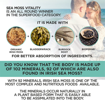 HerbaMe Organic Irish Sea Moss with Bladderwrack, Burdock Root & Black Pepper Extract