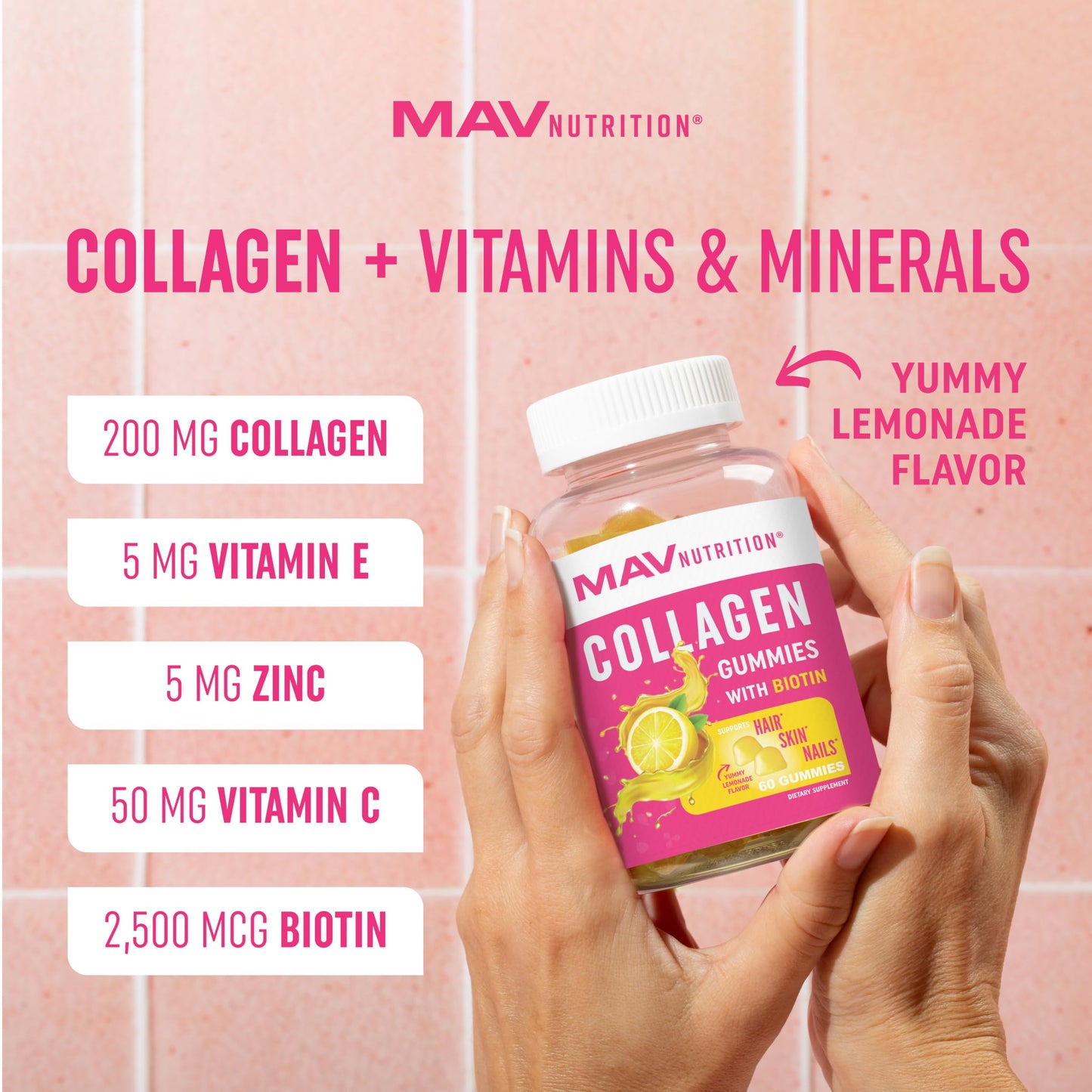 Collagen Gummies for Women | 200mg Hydrolyzed Collagen + 2500mcg Biotin, with Vitamin C, E & Zinc