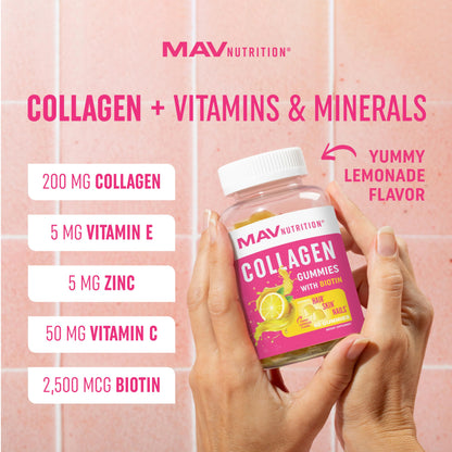 Collagen Gummies for Women | 200mg Hydrolyzed Collagen + 2500mcg Biotin, with Vitamin C, E & Zinc