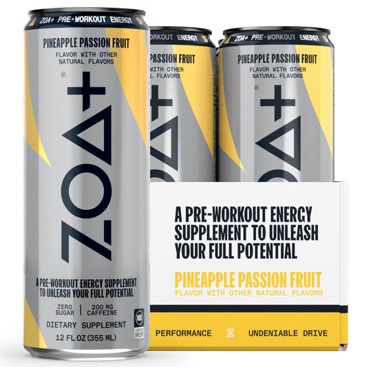 ZOA+ Pre-Workout Sugar-Free Energy Drink, Pineapple Passionfruit - Zero Sugar