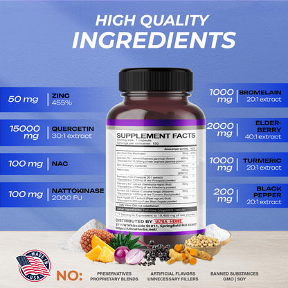 Quercetin 19,450mg 8 IN 1 with NAC, Nattokinase, Zinc, Bromelain, Elderberry, Turmeric