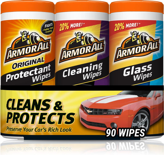 Armor All Protectant, Glass and Cleaning Wipes, Wipes for Car Interior and Car Exterior