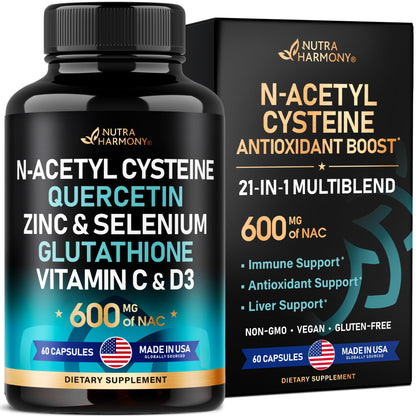 NAC 600 mg Supplement | Quercetin | Zinc | Glutathione | Selenium | Vitamin C & D3