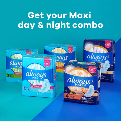 Always Maxi Feminine Pads For Women, Size 2 Long Super Absorbency, With Wings, Unscented, 60 Count