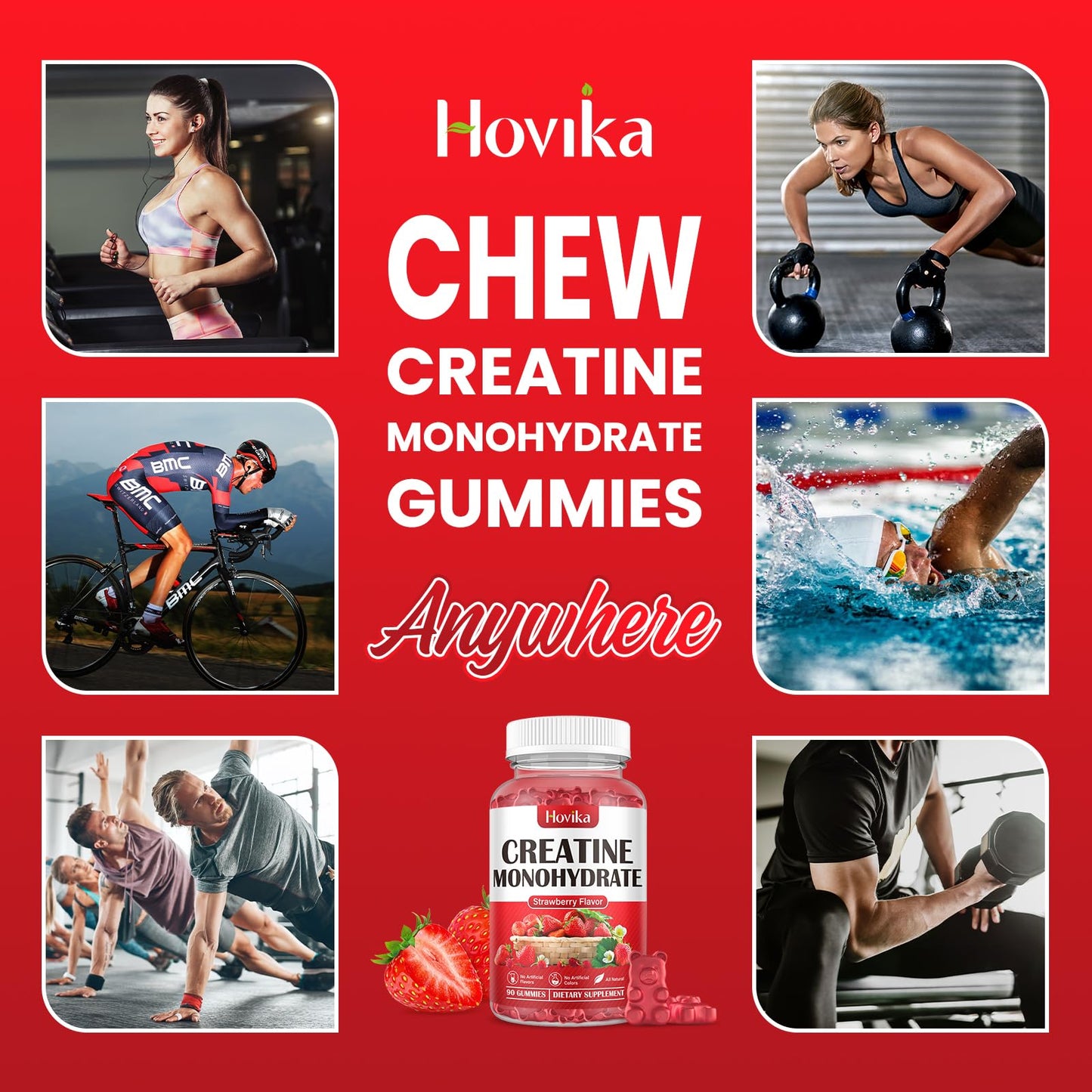 Hovika Creatine Monohydrate Gummies for Men & Women, Chewable 3g Creatine Monohy