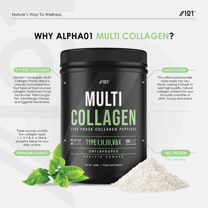 Multi Collagen Protein Powder (400g) - Types I, II, III, V & X - Hydrolyzed Grass Fed Bovine, Wild Caught Fish