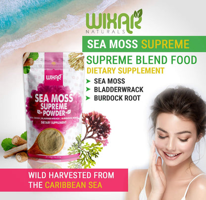 Wixar Wildcrafted Sea Moss Powder – (8 Ounces) – Natural Irish Sea Moss and Bladderwra