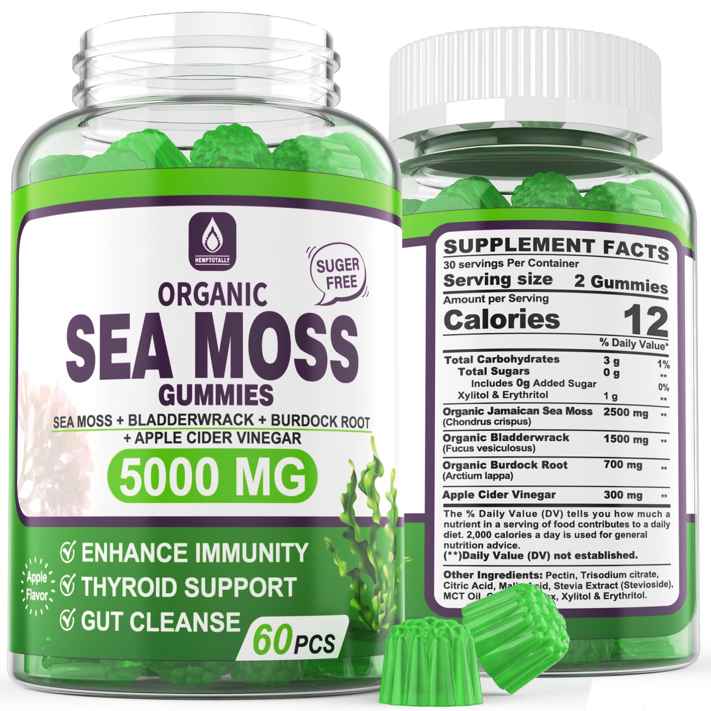 Sea Moss Supplement 5000mg, Sugar Free Sea Moss Gummies, Irish Sea Moss