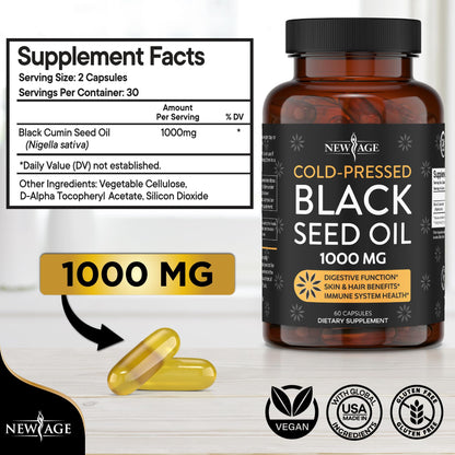 Black Seed Oil Softgel Capsules - Premium Cold-Pressed Nigella Sativa Producing Pure