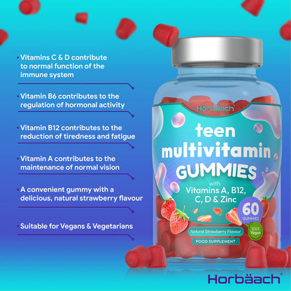 Multivitamins for Teens | 60 Vegan Gummies | 14 Essential Nutrients | with Vitamin A, B12