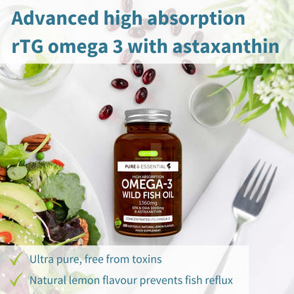 Omega-3 Wild Fish Oil & Astaxanthin, The Most Advanced High Absorption rTG Omega-3