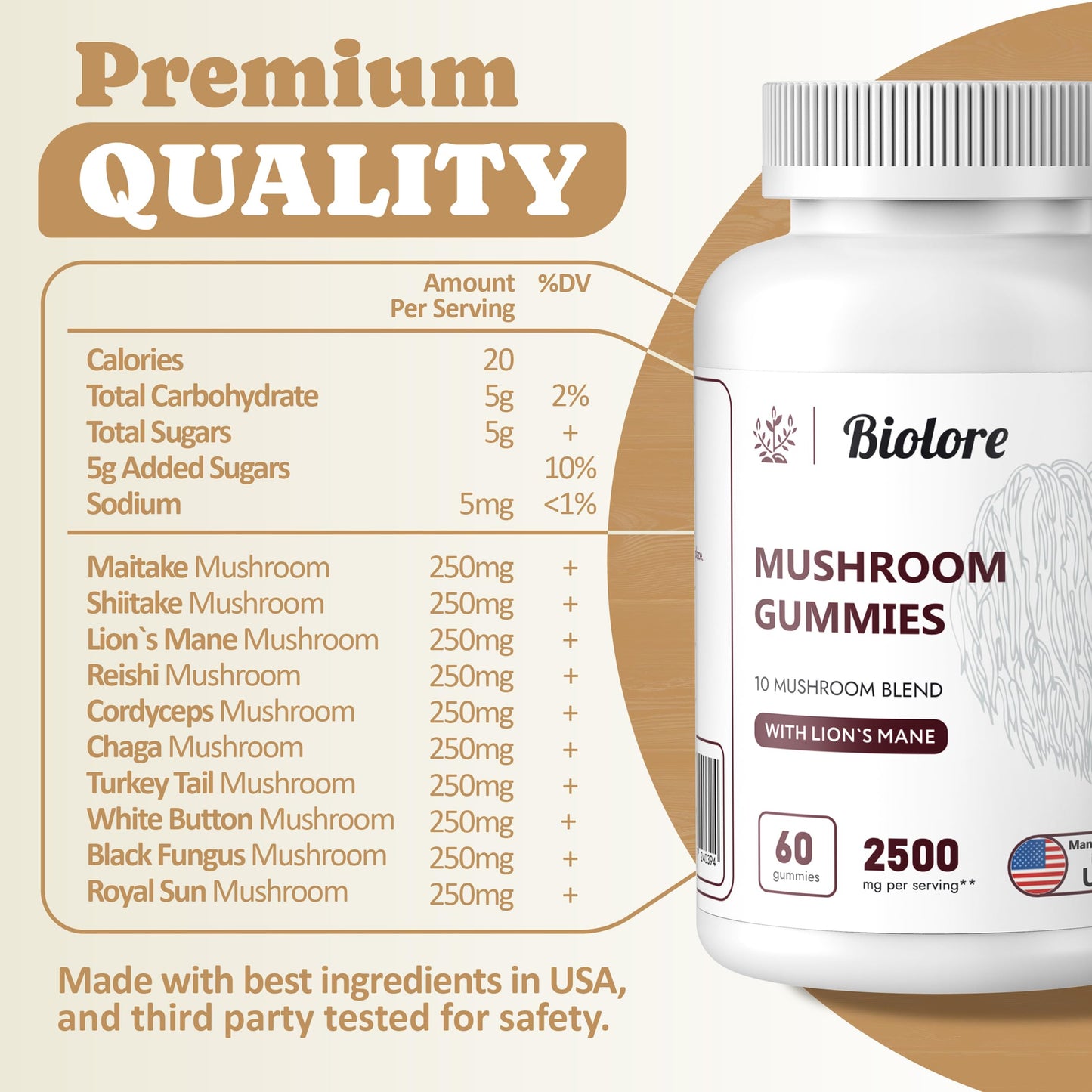 Biolore Mushroom Complex Gummies: 10 Powerful Mushrooms with Chaga, Lions Mane