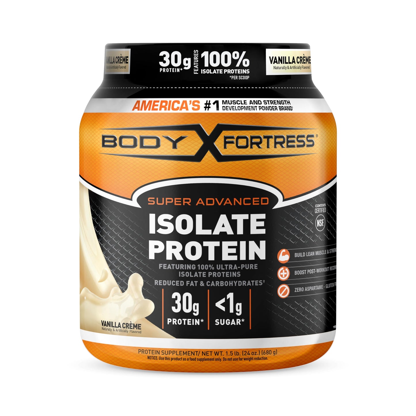 Body Fortress Super Advanced Isolate Protein Powder, Gluten Free, Vanilla Creme Flavored