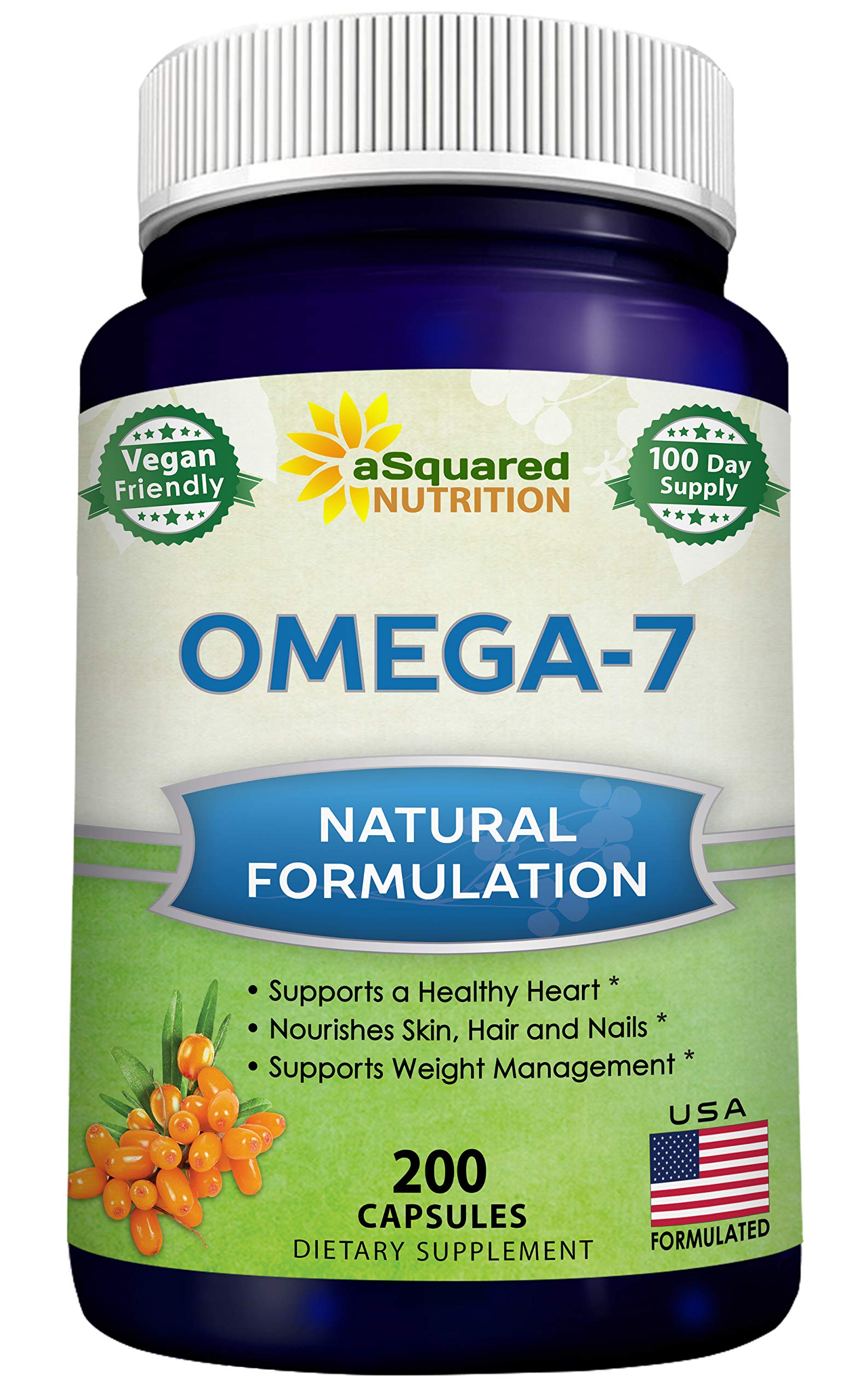 aSquared Nutrition Purified Omega 7 Fatty Acids-200 Capsules from Natural Sea Buckthorn