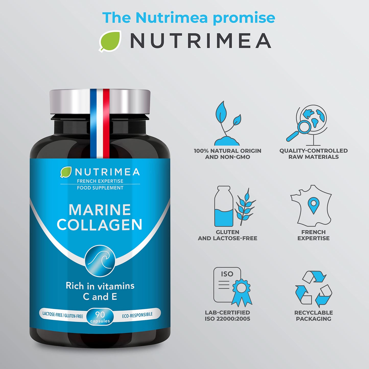 Pure Marine Collagen (900mg) - Enriched with Vitamins C and E – Patented Premium Type I & II Hydrolysed Collagen