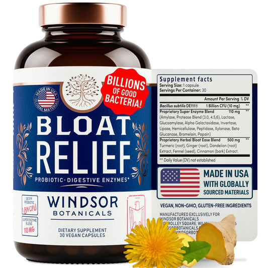 Bloat Relief Probiotic and Digestive Enzymes - Anti Bloating Turmeric, Fennel, Bromelain IBS